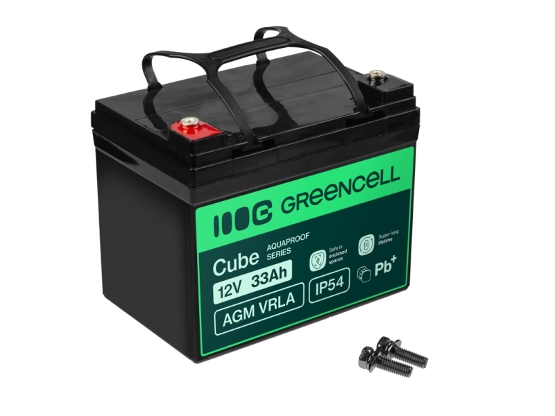 Green Cell AGM12V33AH-J, Blybatterier (VRLA), 12 V, 1 stk, Sort, 33 At, 5 År
