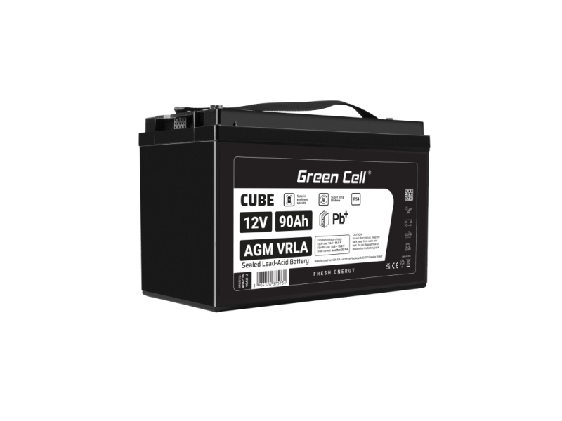 Green Cell AGM12V90AH-J, Blybatterier (VRLA), 12 V, 1 stk, Sort, 90 At, 5 År