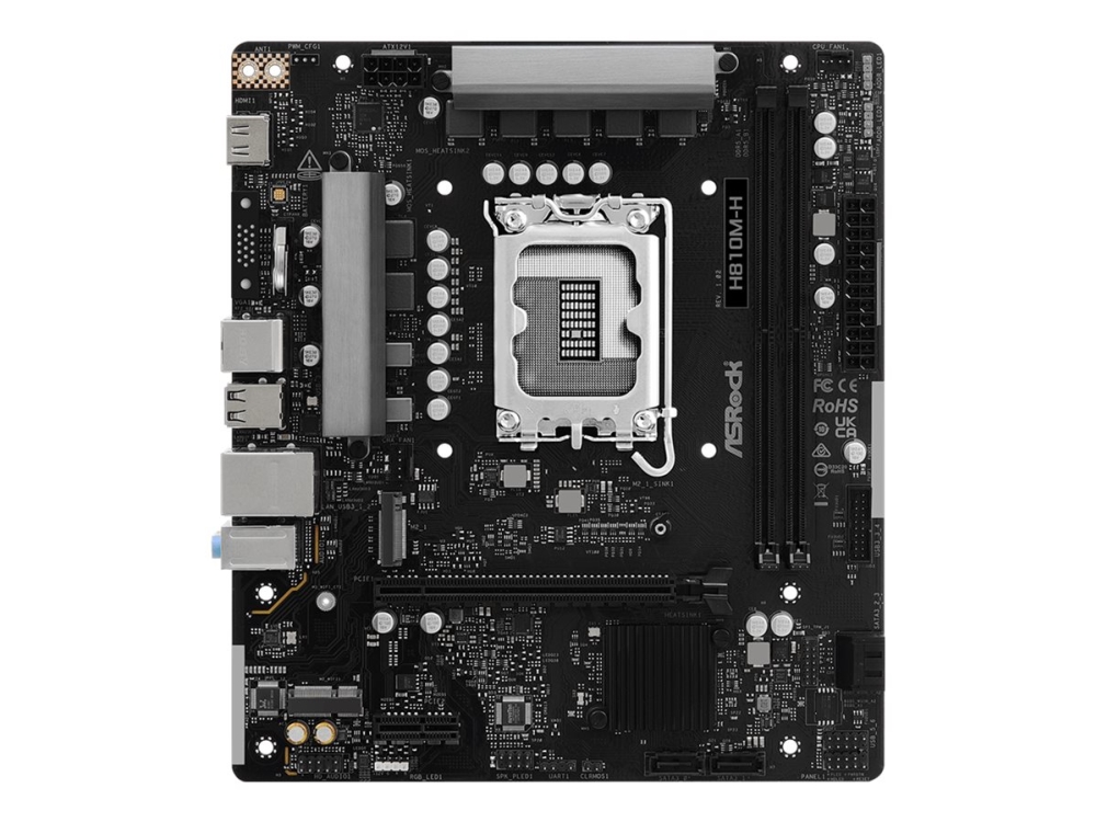 ASRock H810M-H - Moderkort - micro ATX - LGA1851-uttag - H810 Chipuppsättning - USB 3.2 Gen 1 - Gigabit LAN - inbyggda grafiken (CPU krävs) - HD-ljud (8 kanaler) | Datorkomponenter - Moderkort - Alla Moderkort | GameStuff