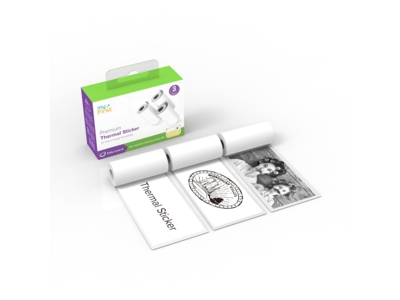 myFirst Camera Insta Wi Thermal Sticker White with Strips (label) - termiske klistermærker, hvide labels til Insta Wi (3 hvide ruller x 3 m)