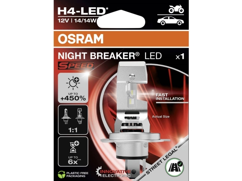 Osram Night Breaker LED Speed H4 +450% 12V - 1 stk.