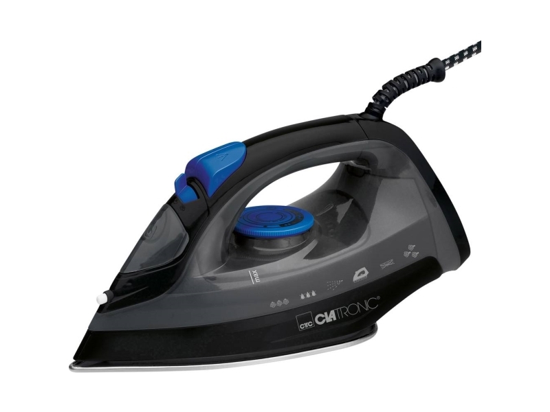 Clatronic Db 3703, Trocken- & Dampfbügeleisen, Edelstahl-Bügelsohle, Schwarz, Grau, 0,15 L, 1800 W, 220 - 240 V
