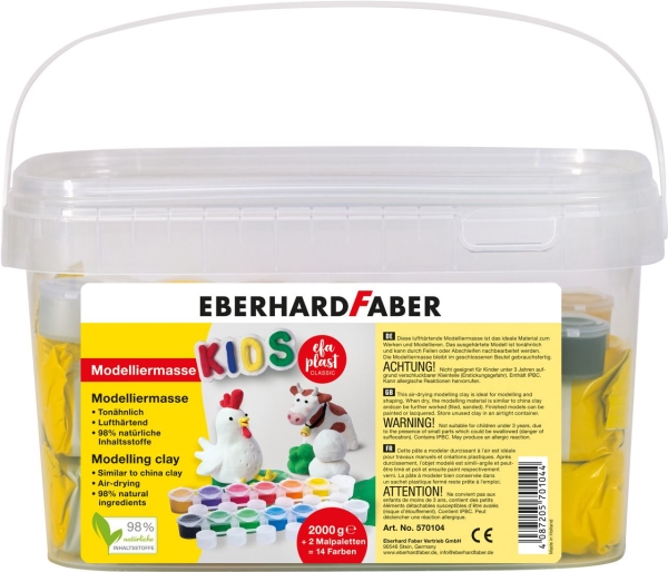 Eberhard Faber 570104, Modellierton, Weiß, Kinder, Plastikeimer, 14 Stück(E), 2 Kg
