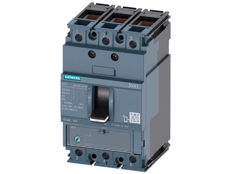 Siemens 3VA1150-3EE36 0AA0 Katkaisija 1 kpl Asetusalue (virta): 35 - 50 A Kytkentäjännite (max.): 690 V/AC (L x K x S) 76,2 x 130 x 70 mm