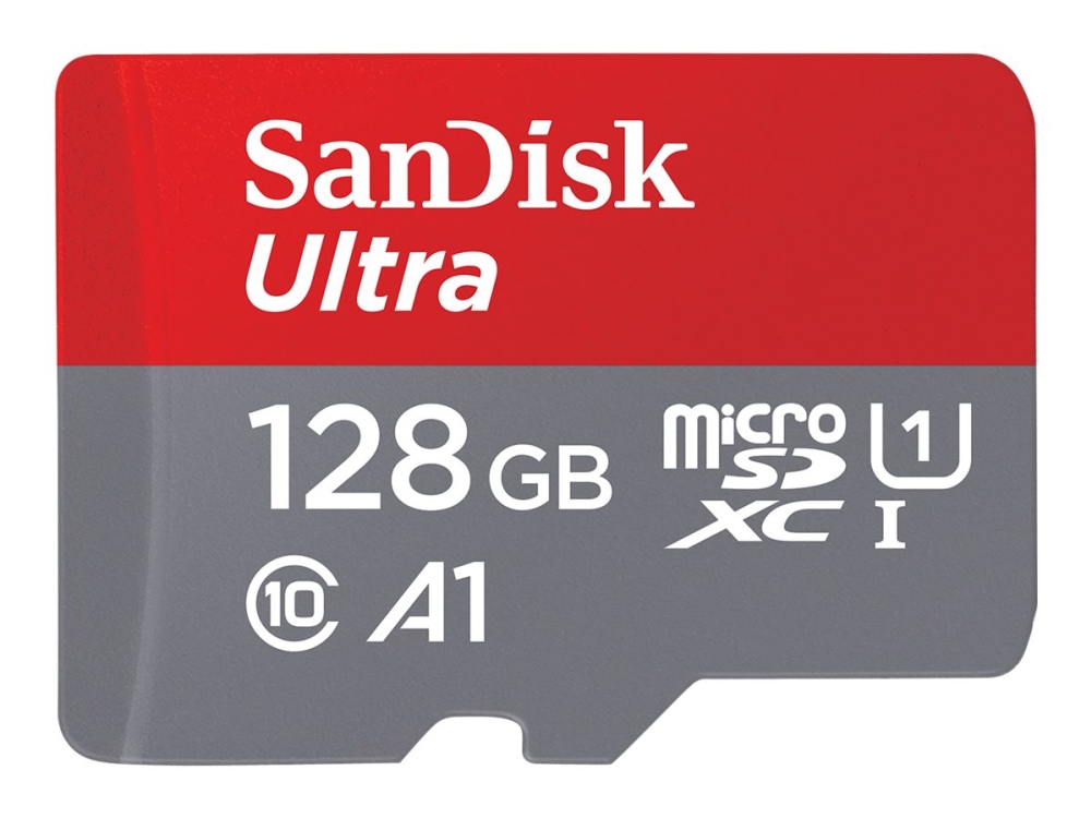 SanDisk Ultra - Flash-minneskort (microSDXC till SD-adapter inkluderad) - 128 GB - A1 / UHS Class 1 / Class10 - mikroSDXC UHS-I | Foto och video - Foto- & videotillbehör - Minneskort | GameStuff