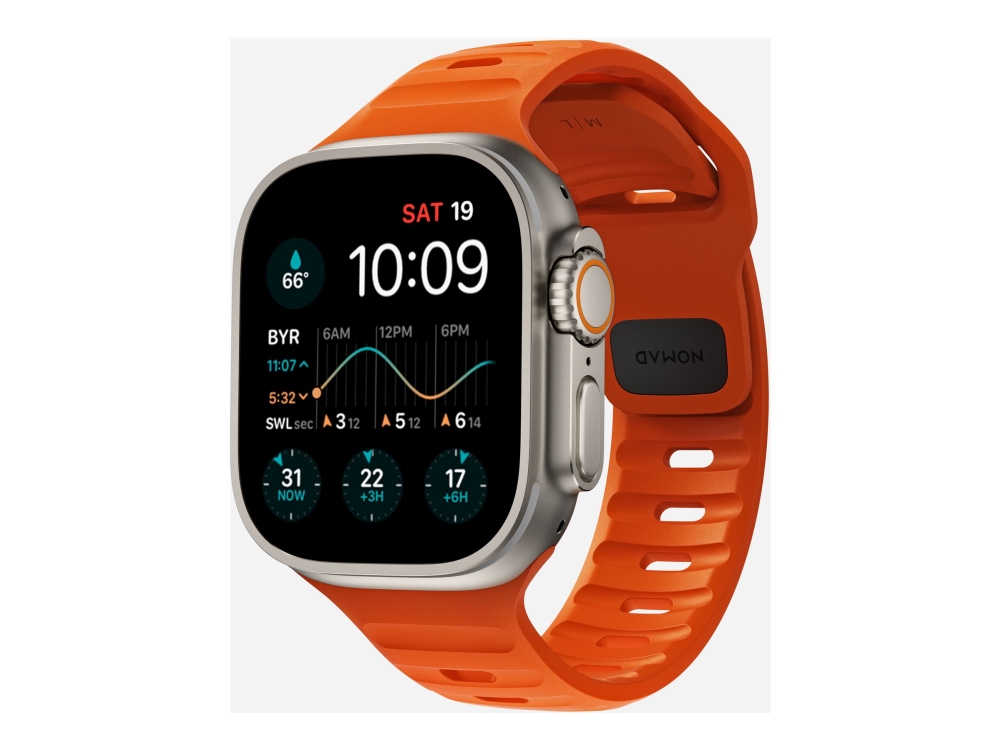 Nomad - Rem For Smart Watch - Vandtæt - 150 - 200 Mm - Ultraorange - For Apple Watch Hermès Series 9, Se 3, Series 10, Series 11, Series 9, Ultra 2,