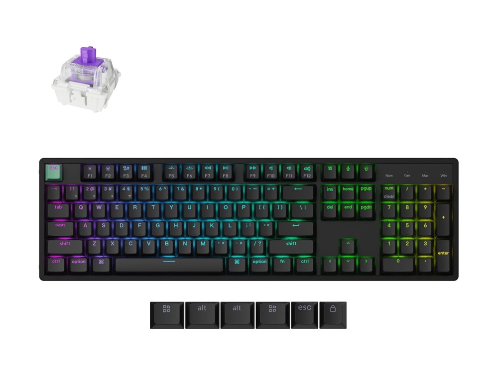 Keychron K10 He - Standard Version - Tastatur - 100% - Full Size - Trådløs - 2.4 Ghz, Usb, Bluetooth 5.2 - Tastkontakt: Gateron Double-Rail Nebula (H