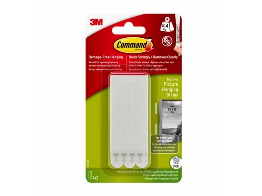 3M Command, smalle strips til billedophæng, 4 par