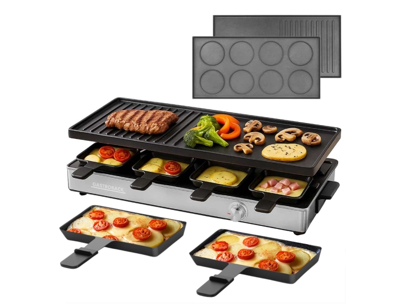 Gastroback Raclette Grill & Pancake Station, 8 personer, Svart, Rostfritt stål, Rektangulär, Gjuten aluminium, 526 x 241 mm, Rotations- | Köksapparater - Köksutrustning - Raclette | GameStuff