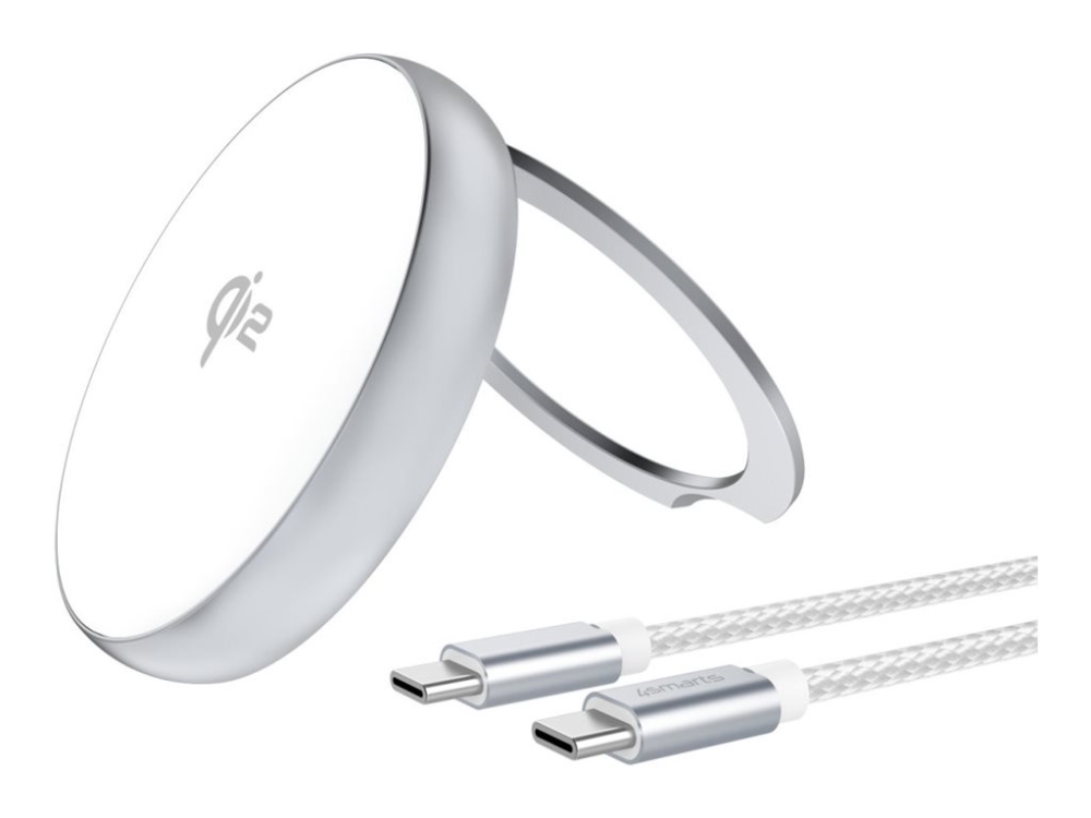 4smarts - Trådlöst laddställ - kickstand, Qi2 - 15 Watt - 3 A - silver/vit | Tele & GPS - Batteri & Laddare - Laddare | GameStuff