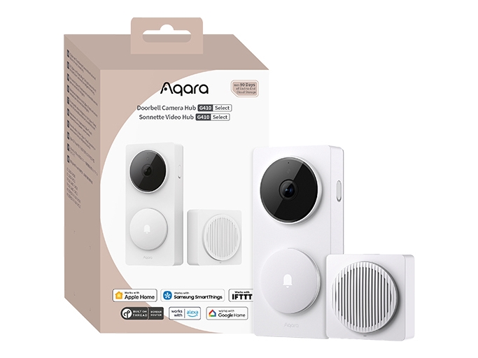 Aqara Doorbell Camera Hub G410 Select, smart ringeklokke med kamera, hvid