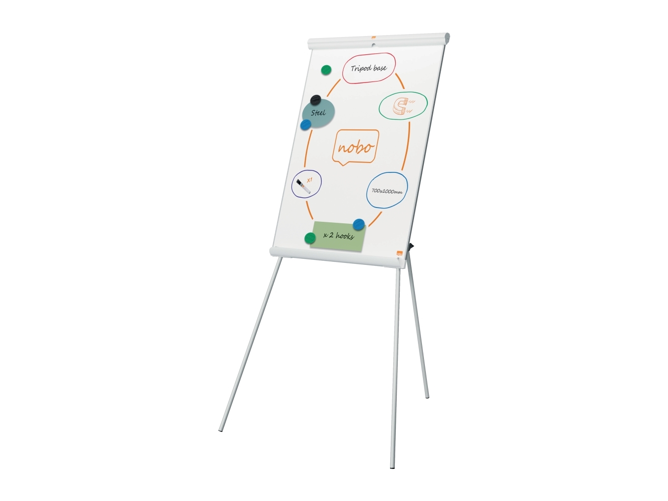 Nobo Premium Plus flipover med stativ og magnetisk whiteboardtavle i stål Hvid