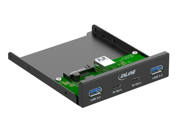 InLine 33456C, 8,89 cm (3.5), I/O panel med porte, Sort, Metal, 10 Gbit/sek., VL822