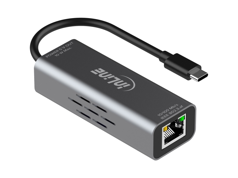 Inline 33380J, Hurtigt Ethernet, 10,100 Mbit/S, Ieee 802.3Af, Rtl8152, Grå, Aluminium