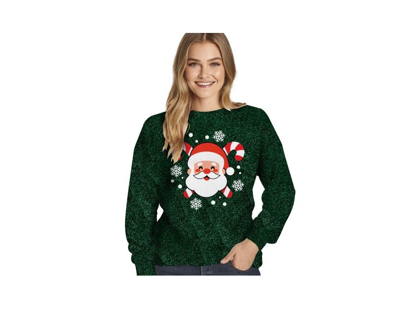 Grüner Weihnachts-Pullover Mit Glitzer