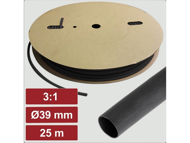 Electronic Garage Eg25ca076 Krympeslange Med Lim Sort 39 Mm 13 Mm Krympningshastighed:3:1 25 M