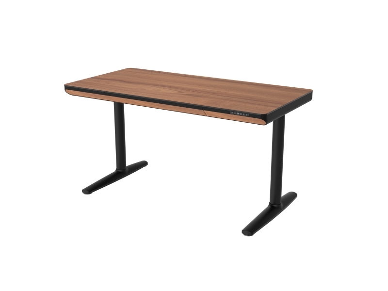 Hæve sænkebord 70x140 cm - SoHo, valnød med sort stel - Qi mobil-lader i bordpladen