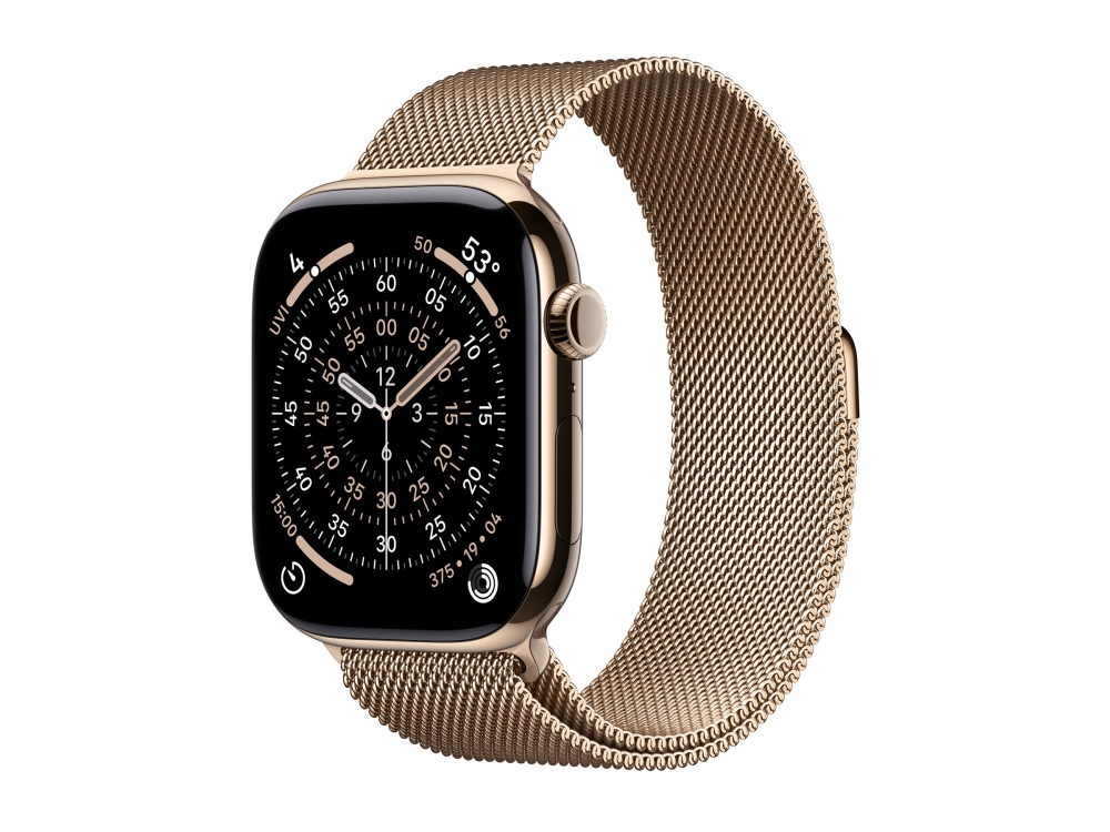 Apple Watch Series 11 (Gps + Cellular) - 46 Mm - Guld Titanium - Smart Ur Med Milanesisk Løkke - Rustfrit Stålnet - Guld - Båndstørrelse: S/M - 64 Gb