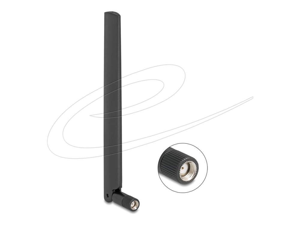 Delock WiFi 7 antenni RP-SMA liitin 2.0 - 4.4 dBi 17 cm suuntaamaton ja kallistusliitäntä musta