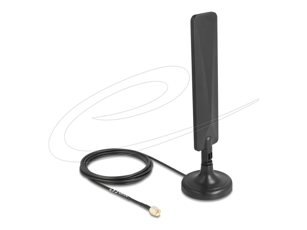 Delock 5G LTE antenni SMA liitin 3 dBi ympärisäteilevä ja liitäntäkaapeli RG-174 3 m kallistusliitoksella, jossa on magneettitanko