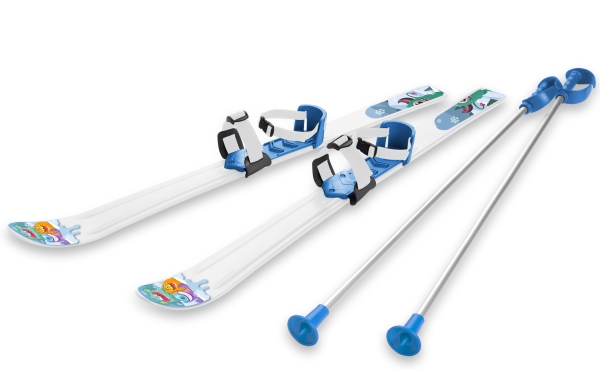 Lasten sukset 70 cm ja suksisauvat, valkoinen/sininen