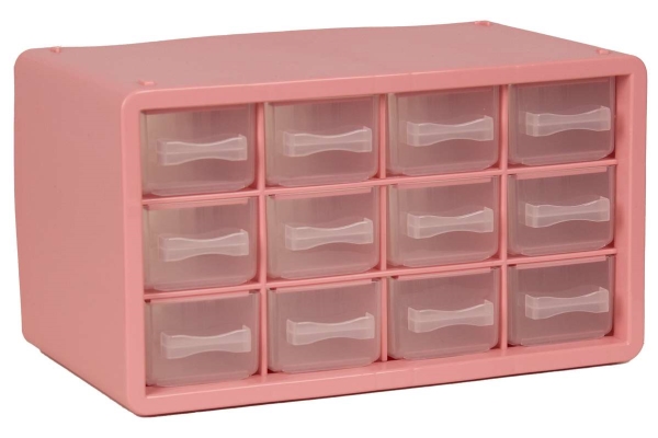 Opbevaringsboks m/12 skuffer 14,2x24,8x14,9cm pink billede