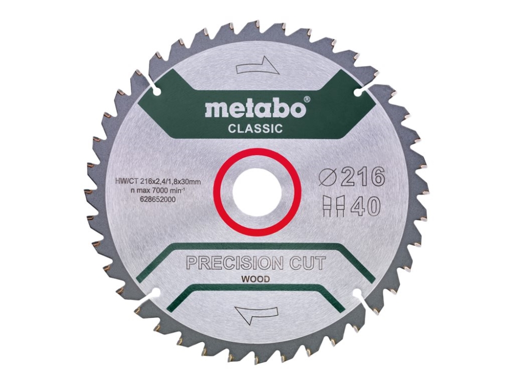 Metabo Classic Precision Cut Wood - Rundsavsklinge - 216 mm - 40 tænder - for Metabo KGS 216 M, KGS 216 M SET, KGSV 72 XACT, KGSV 72 XACT SYM, KGSV 72 XACT SYM SET