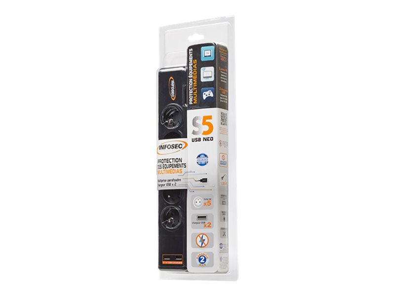 Infosec S5 Usb Neo - Strømstødsbeskytter - Ac 230 V - 3680 Watt - Output-Stikforbindelser: 5 - 1.5 M Ledning - Frankrig