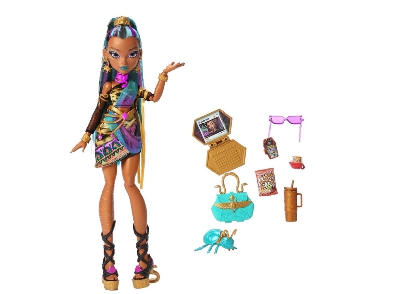 Monster High Nefera De Nile Doll With Pet Scarab Lavish And 7 Accessories Like Purse And Snacks