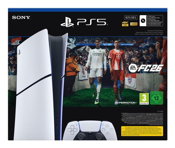 Sony PlayStation 5 Digital + EA Sports FC 26 Bundle, PlayStation 5, Sort, Hvid, 16000 MB, GDDR6, AMD, AMD Ryzen Zen 2