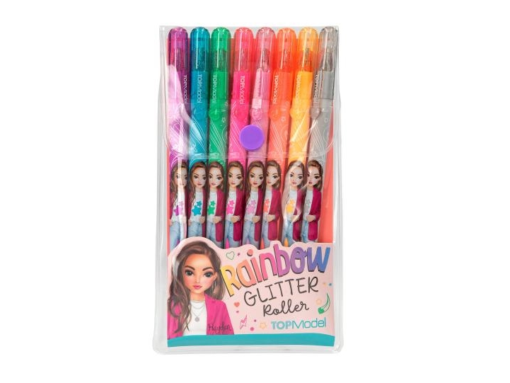 Top Model - Glitter Roller Gel Pens Sæt - Rainbow - 8 Farver