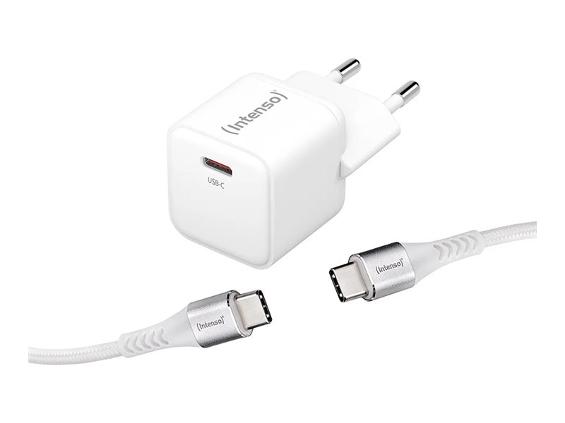 Intenso W30c - Strømforsyningsadapter - Gan - (Usb-C-Kabel) - 30 Watt - 3 A - Pd 3.0, Qc 4.0, Pd/Pps (24 Pin Usb-C) - Hvid
