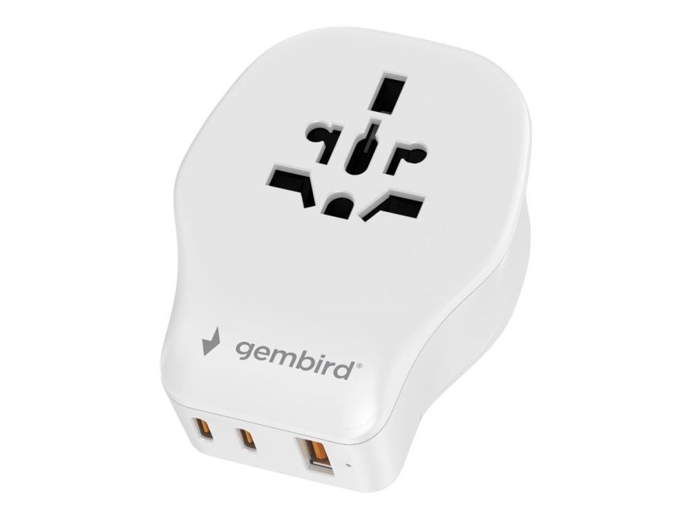 Gembird Tpa-1A2c20-02-W Universal-Reiseadapter, 20 W, Weiß (Tpa-1A2c20-02-W)