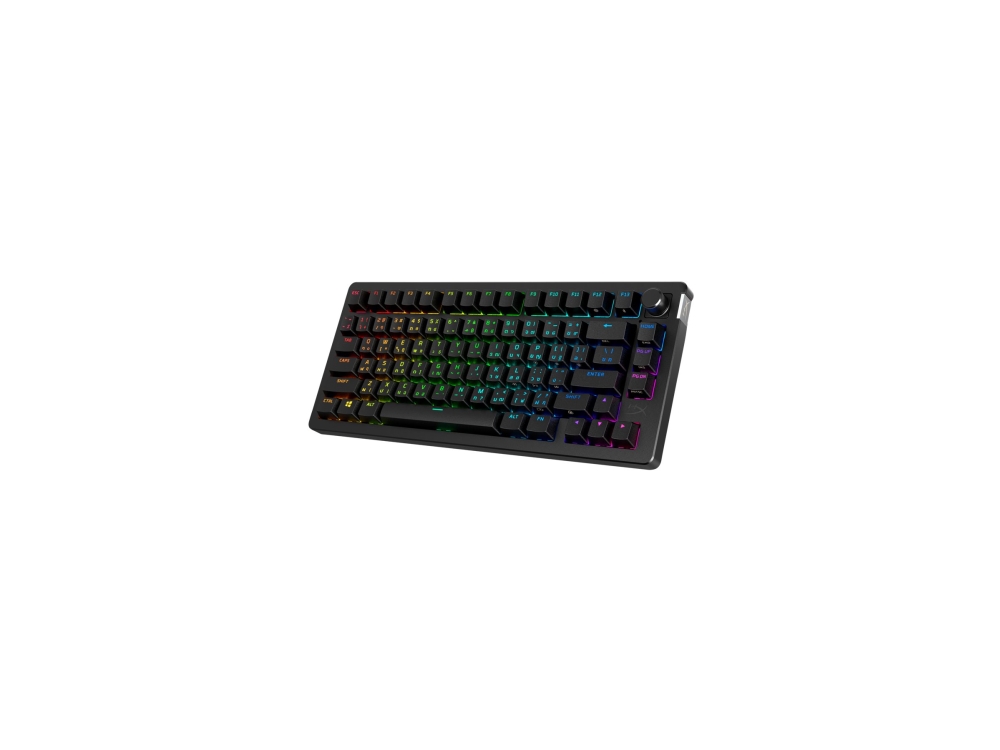 HyperX Alloy Rise - Tastatur - 1000 Hz pollingfrekvens, 100% anti-ghosting, 80 millioner tastetryk - 75% - bagbelyst - trådløs - 2.4 GHz, Bluetooth, USB-C - QWERTY - Pan Nordic - tastkontakt: HyperX Linear - sort