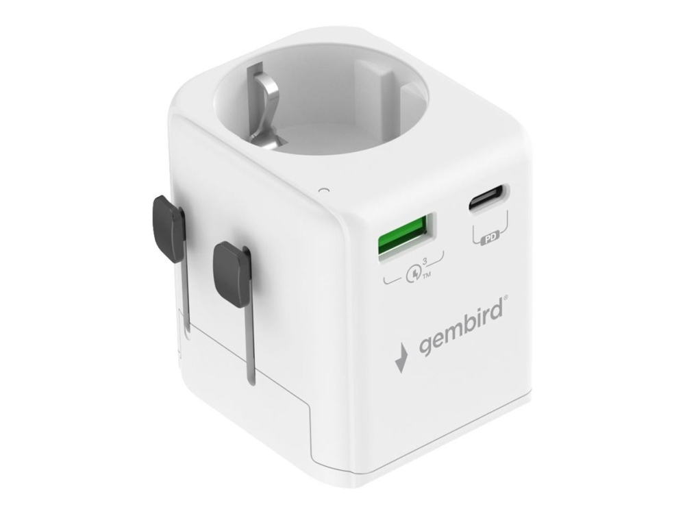 Gembird Tpa-Eu1a1c20-01-W Geerdeter Universal-Reiseadapter, 20 W, Weiß (Tpa-Eu1a1c20-01-W)