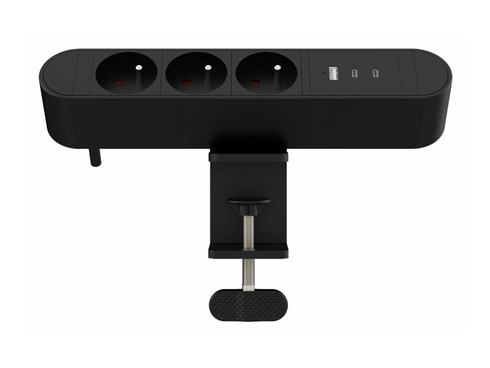 Microconnect - Stikdåse (Clamp-Mountable) - 30 Watt - Input: Type E - Output-Stikforbindelser: 6 (3 X Cee 7/7, Usb, 2 X Usb-C) - 1.8 M Ledning - Sort