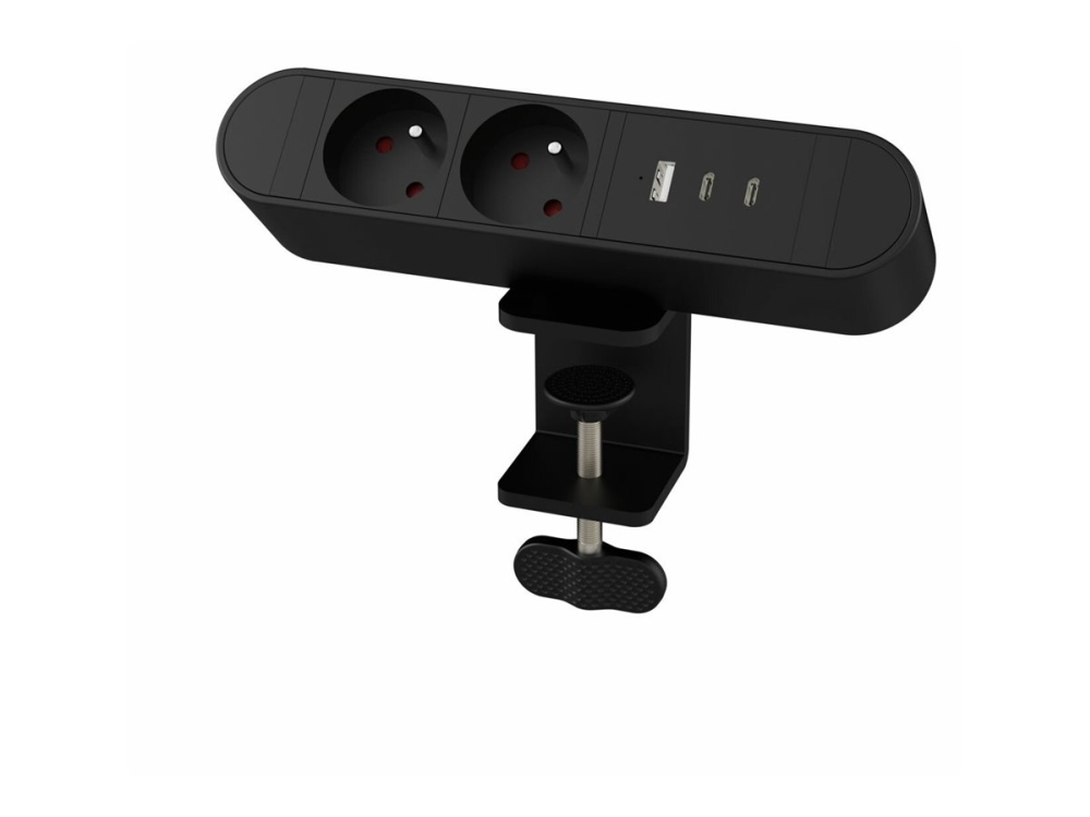 Microconnect - Stikdåse (Clamp-Mountable) - 30 Watt - Input: Type E - Output-Stikforbindelser: 5 (2 X Cee 7/7, Usb, 2 X Usb-C) - 1.8 M Ledning - Sort