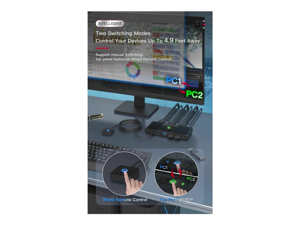 MicroConnect - KVM / video / ljud växeln - 3 x SuperSpeed USB 3.0 + 3 x USB-C + 2 x DisplayPort - 2 lokala användare - skrivbordsmodell | Datortillbehör - KVM & Switchar - Switchar | GameStuff