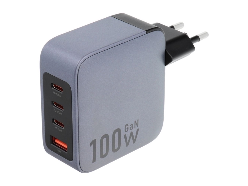 Forcell F-Energy Gan Vt-46 Rejseoplader 3 X Type C + Usb A Pd Qc4.0 5A 100W Med Pd Grå
