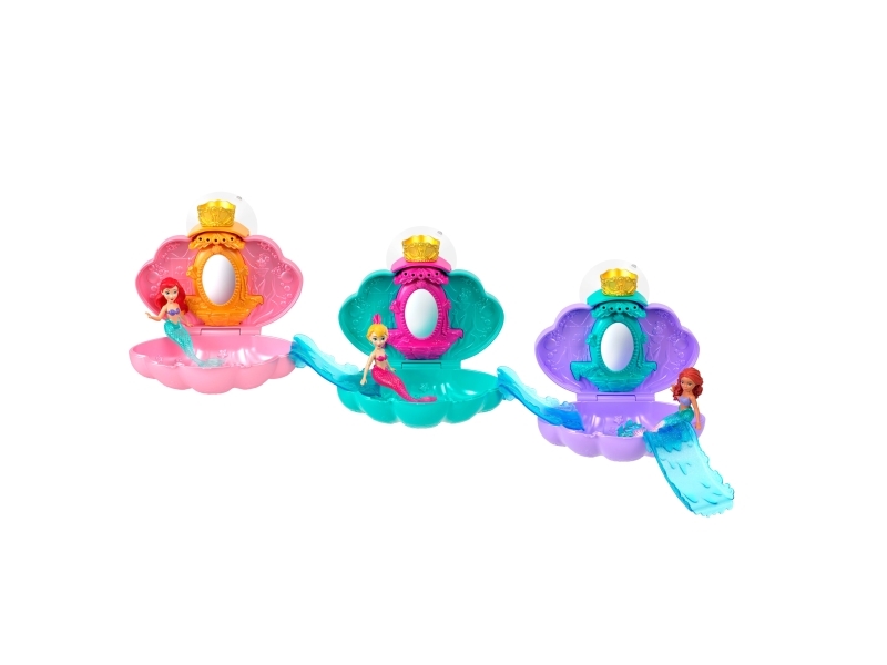 Disney Princess Bath Reveal Meerjungfrauenpuppen, Muschelförmiges Überraschungsspielset Mit Rutschen-Zubehör