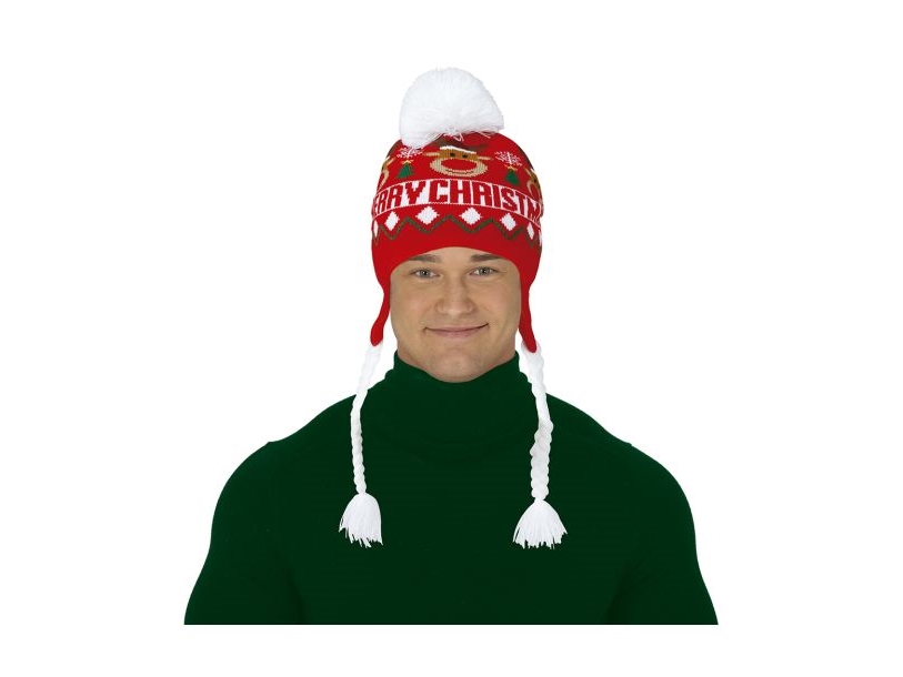 Weihnachtsmütze Mit Weißen Zöpfen