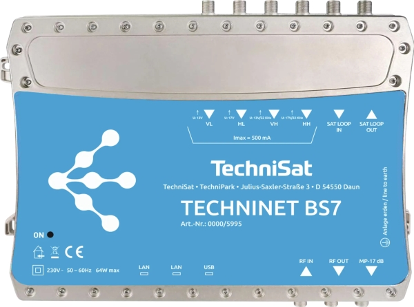 TechniSat Techninet BS7, 950 - 2150 MHz, 75 ohm (O), 98 dBµV, 46 - 862 MHz, 45 dB, 16-QAM, 32-QAM, 64-QAM, 128-QAM, 256-QAM