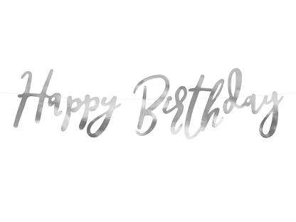 Happy Birthday Banner Sølv