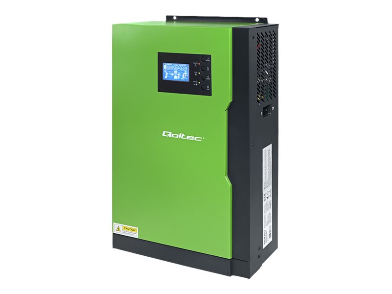 Qoltec - Strømomformer/Oplader - Hybrid, Af Net, 100 A, 24 V, Mppt, Sinus - Ac 230 V - 3.5 Kw - 6000 Va - 1-Faset - Rs-232 - Grøn, Sort