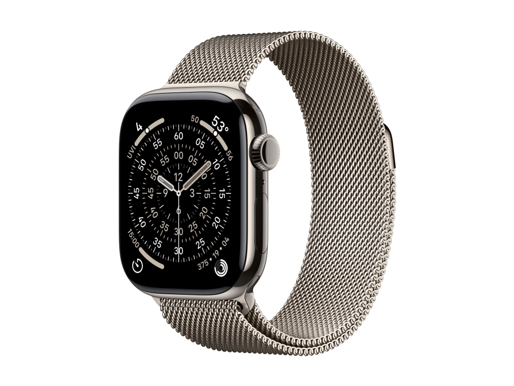 Apple Watch Series 11 (Gps + Cellular) - 42 Mm - Naturlig Titanium - Smart Ur Med Milanesisk Løkke - Rustfrit Stålnet - Naturlig - Håndledsstørrelse: