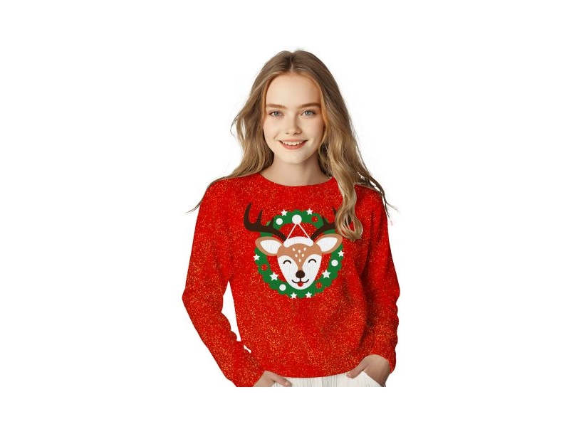 Rote Weihnachtsbluse Mit Rentier, Kind