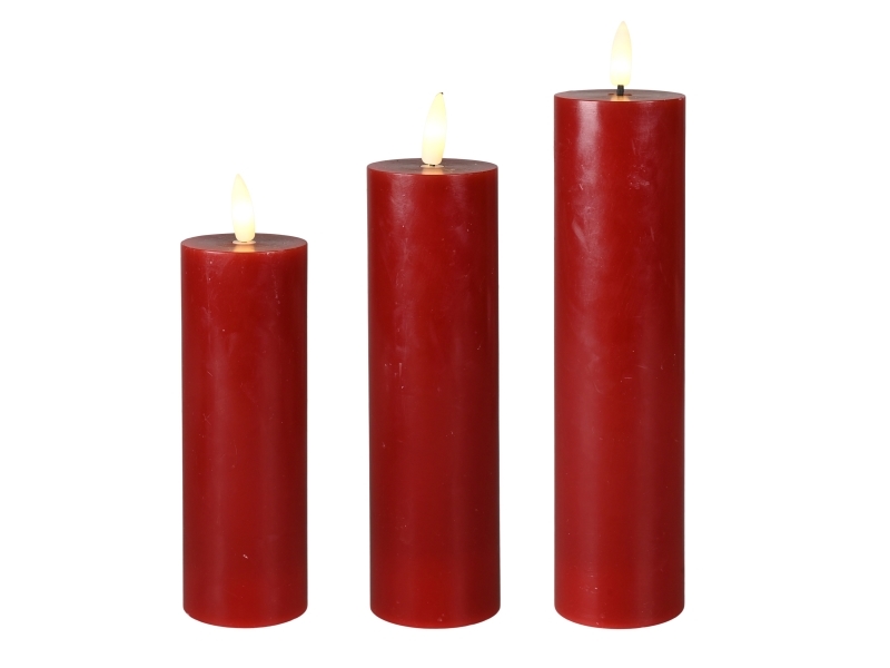 Det Gamle Apotek Led Wachs Kerze, H 20Cm, Dia. 5Cm, 3/Set, Rot, Exkl. 6Xaaa Batterien