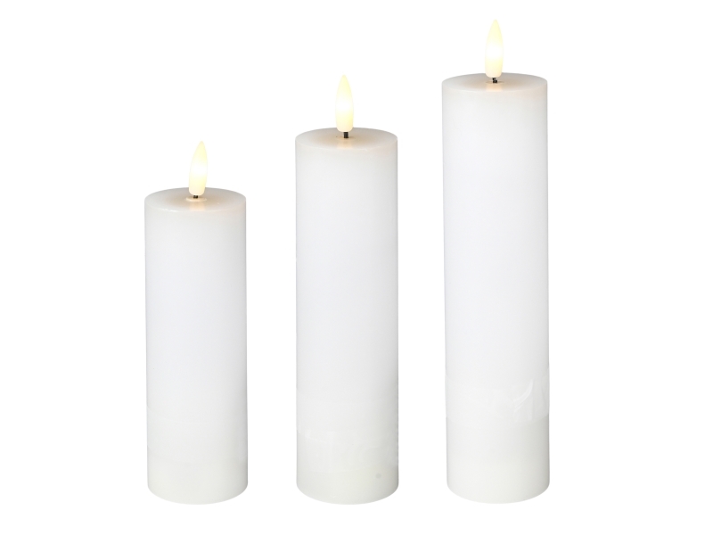 Det Gamle Apotek Led Wachs Kerze, H 20Cm, Dia. 5Cm, 3/Set, Weiss, Exkl. 6Xaaa Batterien