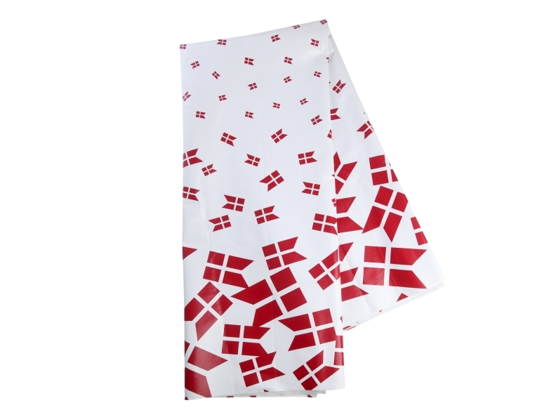 Det Gamle Apotek Hvid voksdug med g-flag - 2,4 m, b 1,40m 1/bag, rød, h 240cm, b 140cm