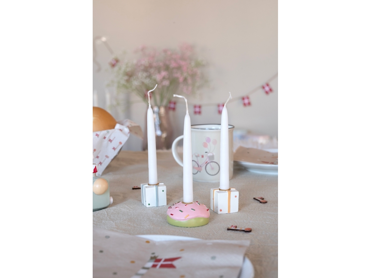 Det Gamle Apotek Ljusstake för stearinljus dia. 1,2cm, h 3cm, 3st/förpackning, vit/ljusröd, g | N - A | GameStuff